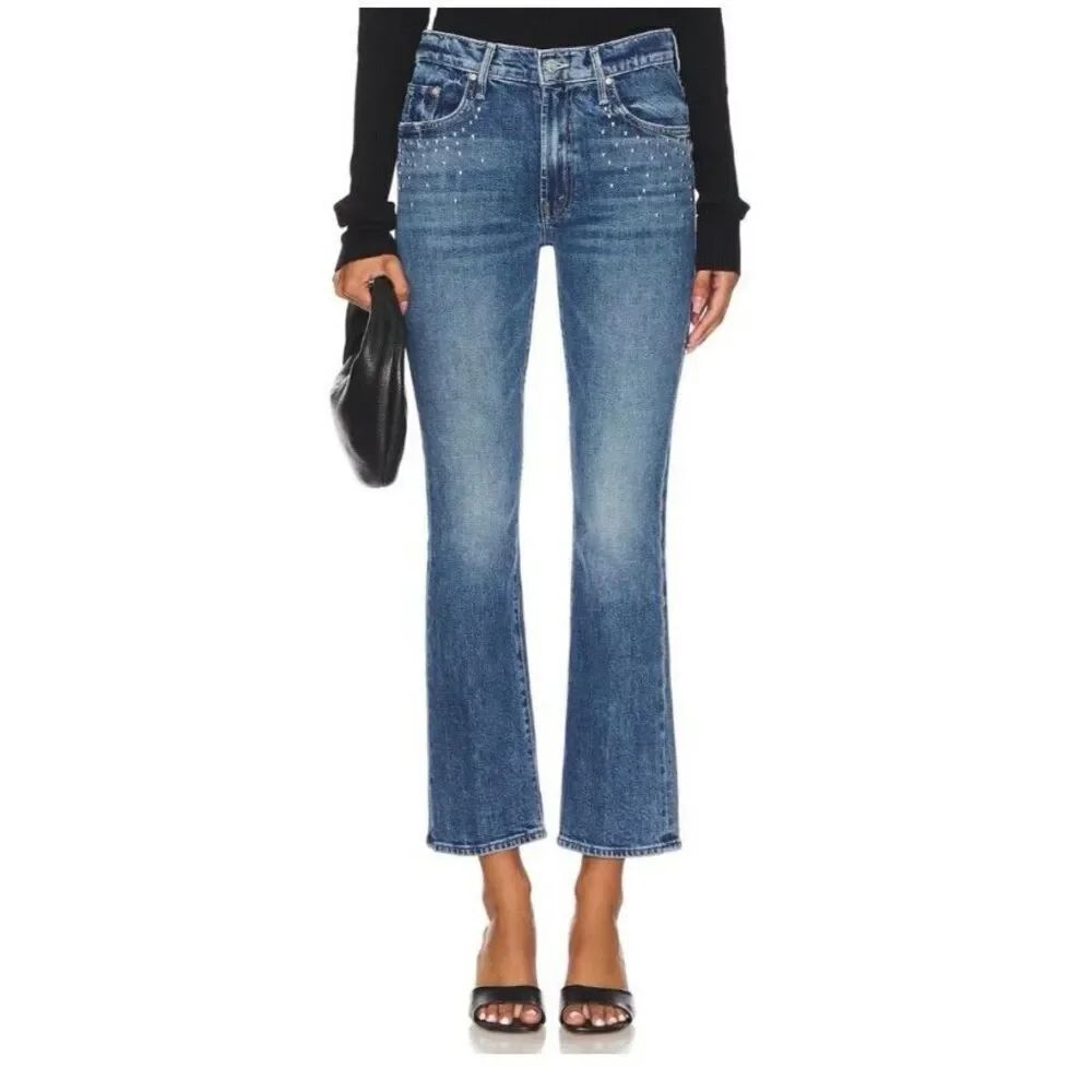 Mother The Insider Flood in Metal Magic Studded Ankle Crop Bootcut Jeans 25